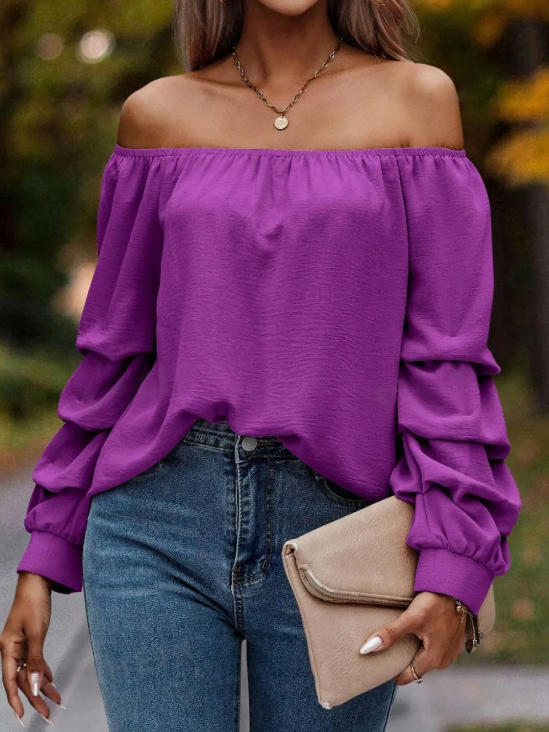 Georgia Ruched Off-Shoulder Long Sleeve Blouse