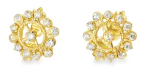 Gorgeous Estate 22K 24K Yellow Gold Snowflake Diamond Stud Earrings Studs