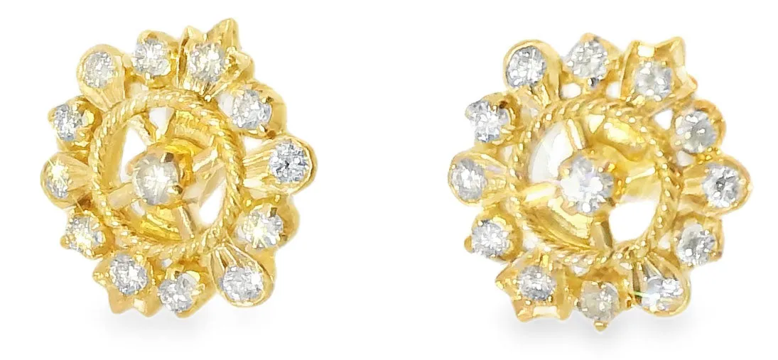 Gorgeous Estate 22K 24K Yellow Gold Snowflake Diamond Stud Earrings Studs
