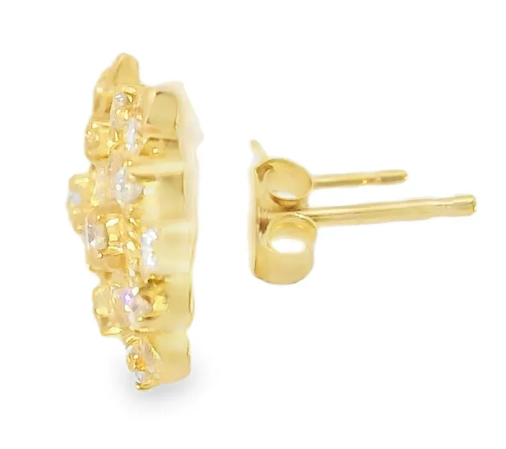 Gorgeous Estate 22K 24K Yellow Gold Snowflake Diamond Stud Earrings Studs