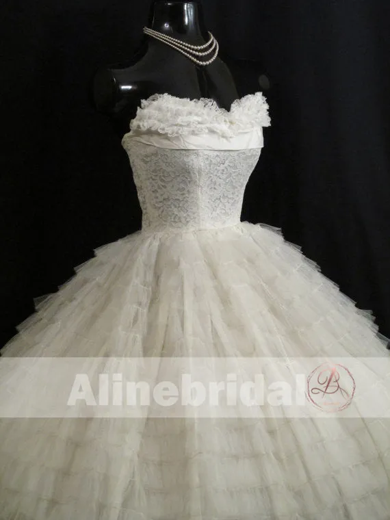 Gorgeous Ivory Lace Pleating Tulle Sweetheart Strapless Homecoming Dresses, HD0005