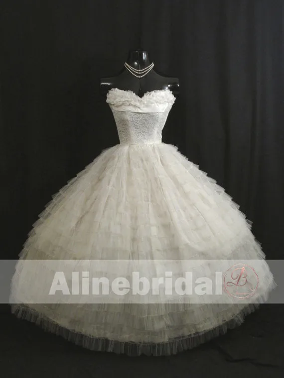 Gorgeous Ivory Lace Pleating Tulle Sweetheart Strapless Homecoming Dresses, HD0005