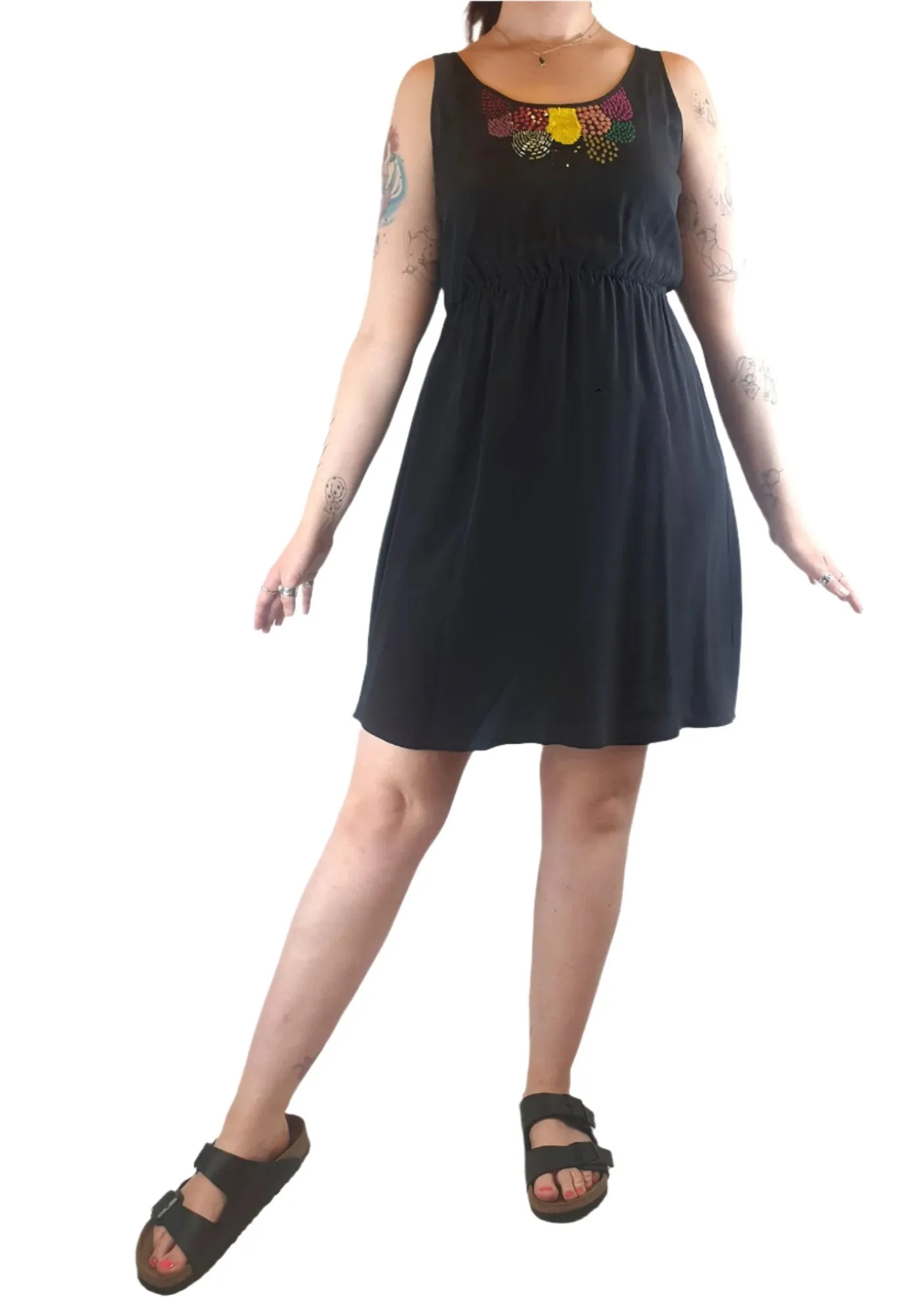 Gorman navy Navy 100% silk sleeveless dress with front sequins size 12