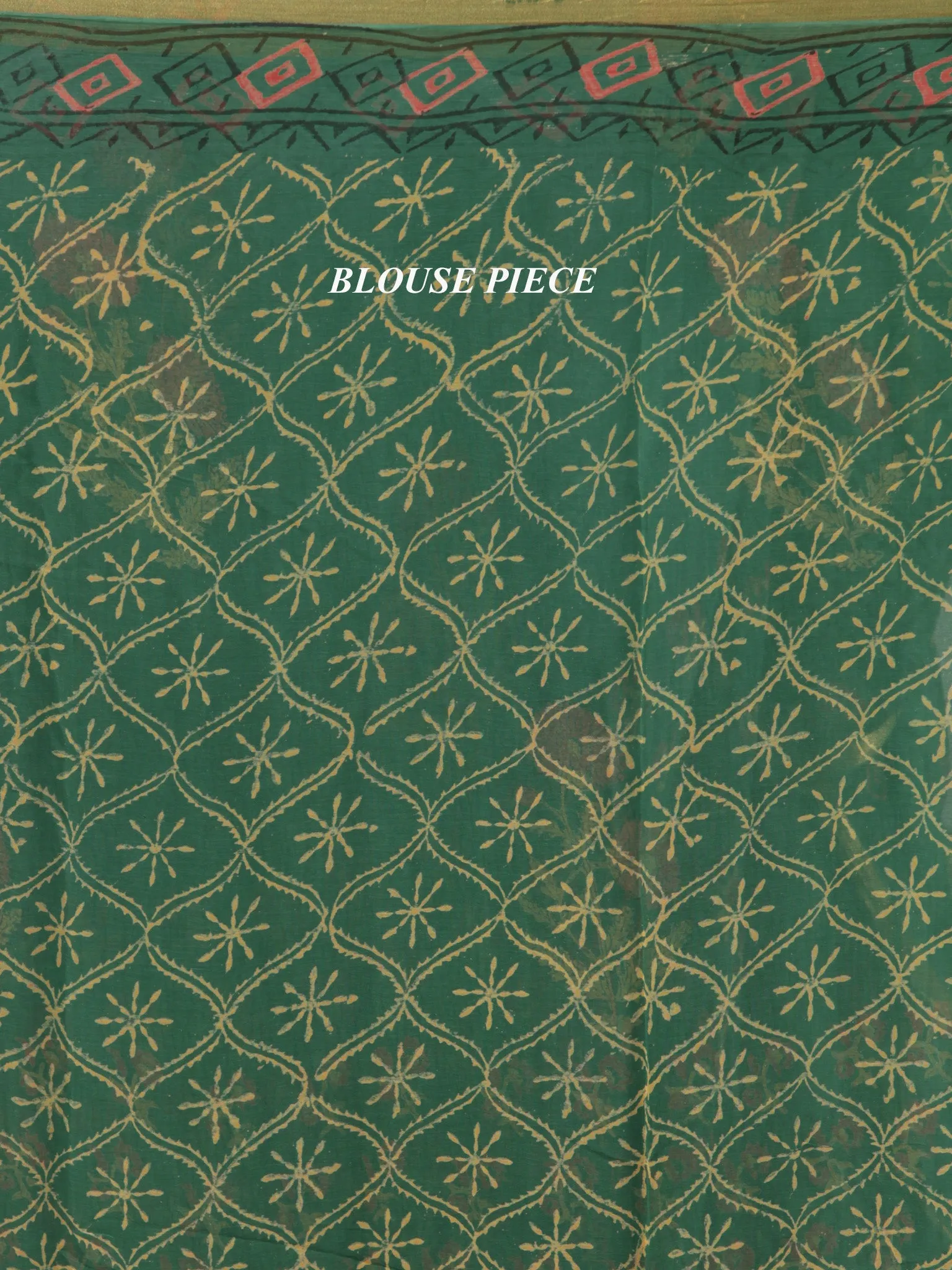 Green Coral Mustard  Hand Block Printed Chiffon Saree With Zari Border - S031704695