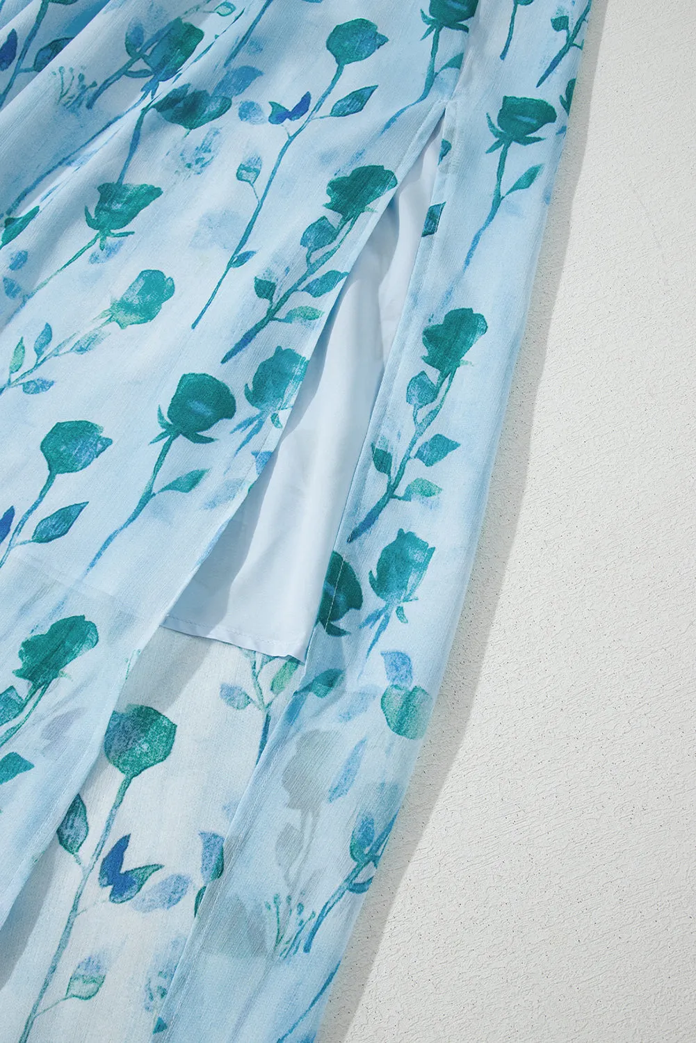 Green Floral Print Ruffled Side Slit Tube Top Maxi Dress