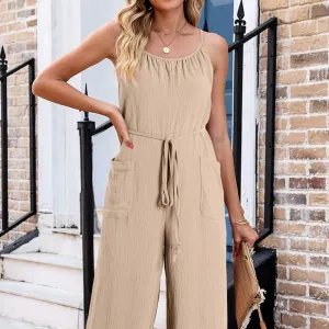 GYPSY - Tie Waist Wide Leg Jumpsuit with Pockets