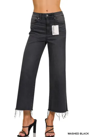 HIGH RISE WASHED BLACK CROPPED JEAN PANT