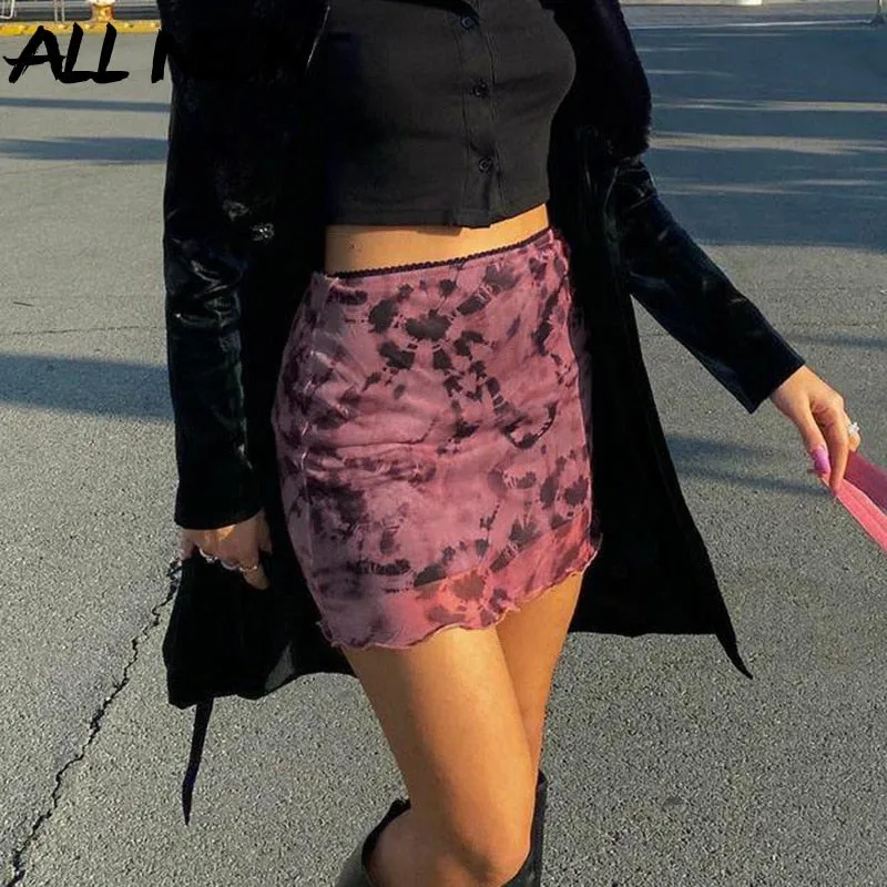 High Waist Tie Dye Mesh Mini Skirt - Pastel Goth Ruffles