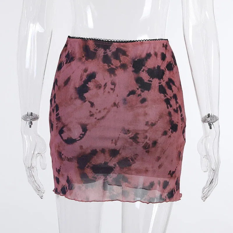 High Waist Tie Dye Mesh Mini Skirt - Pastel Goth Ruffles