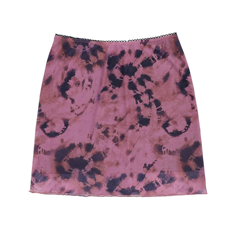 High Waist Tie Dye Mesh Mini Skirt - Pastel Goth Ruffles