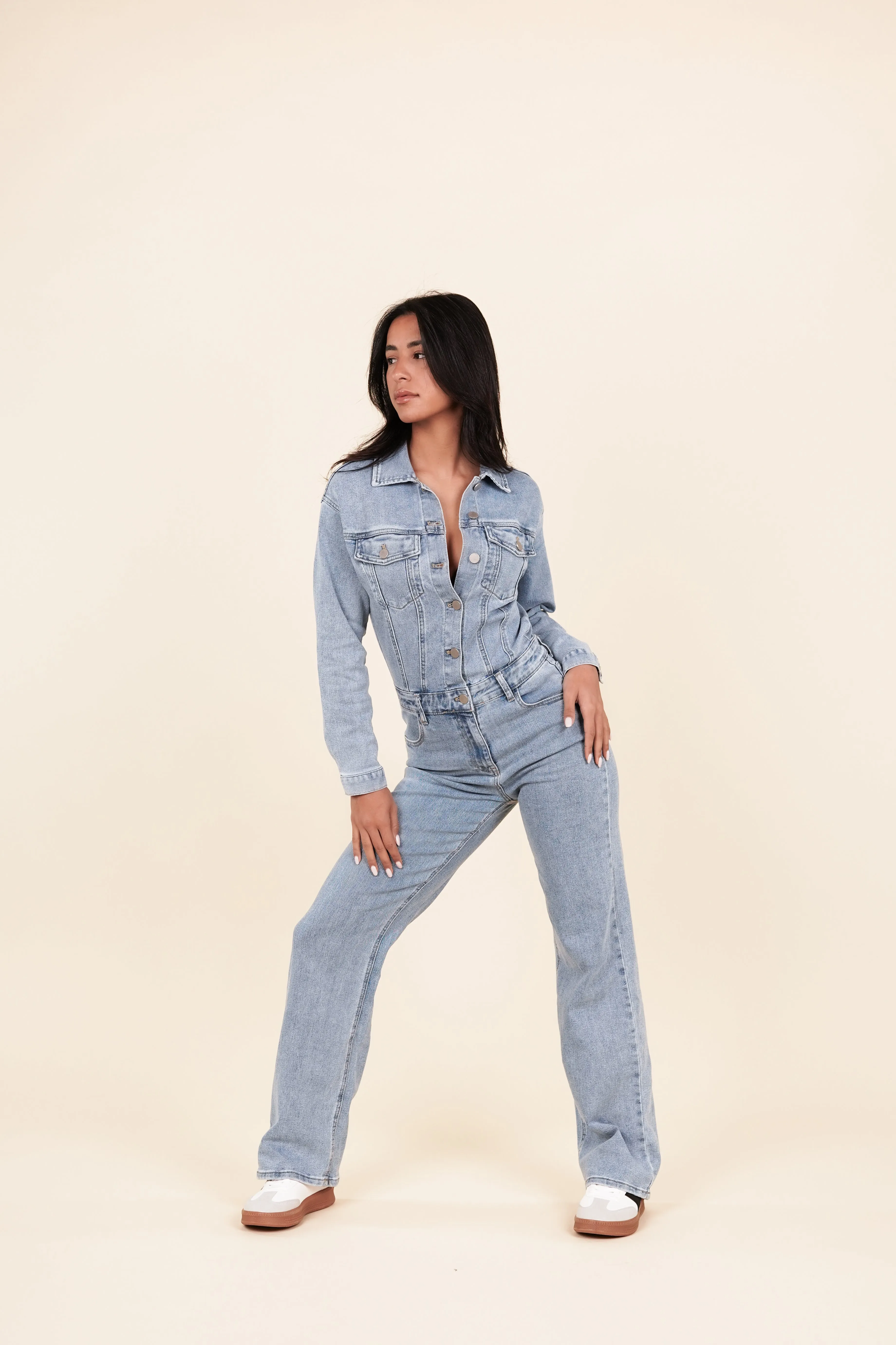 Jumpsuit denim met straight leg blauw - Jenna