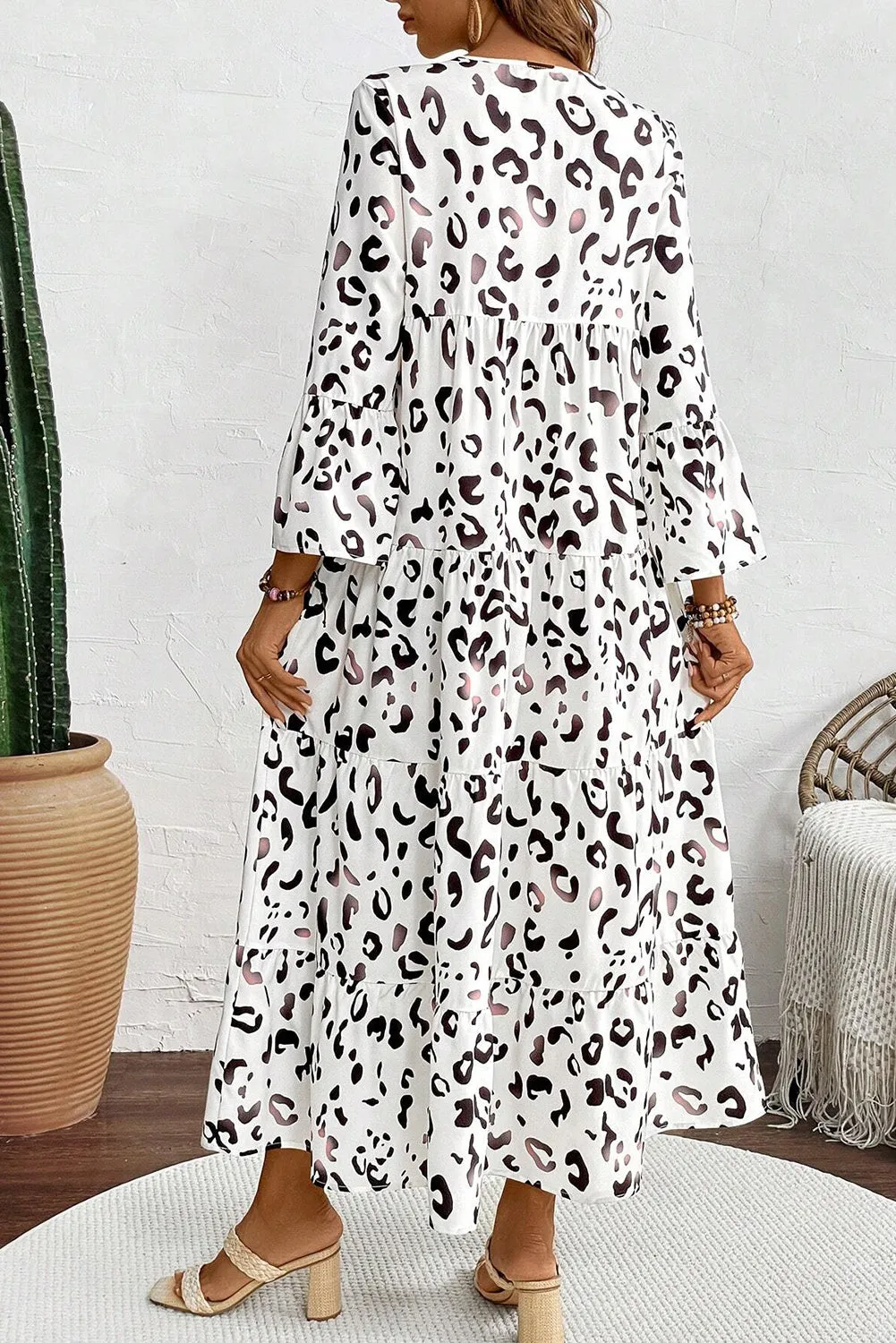 KaleaBoutique Leopard Print Notch V Neck Loose Fit Maxi Dress