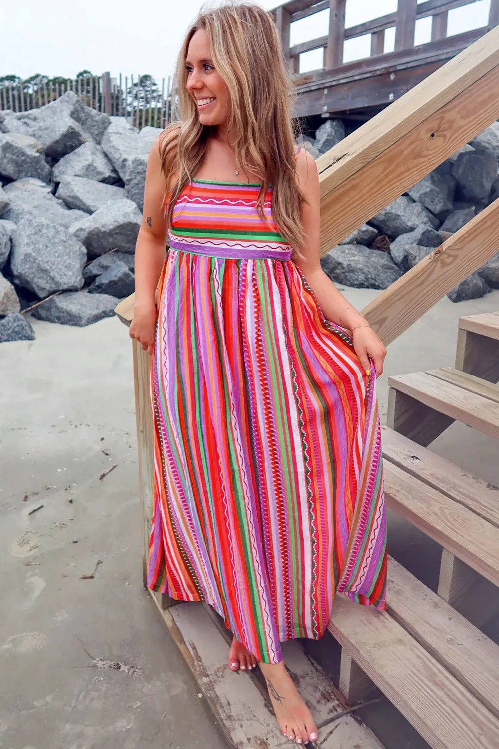 KaleaBoutique Striped Thin Straps Smocked Back Boho Maxi Dress