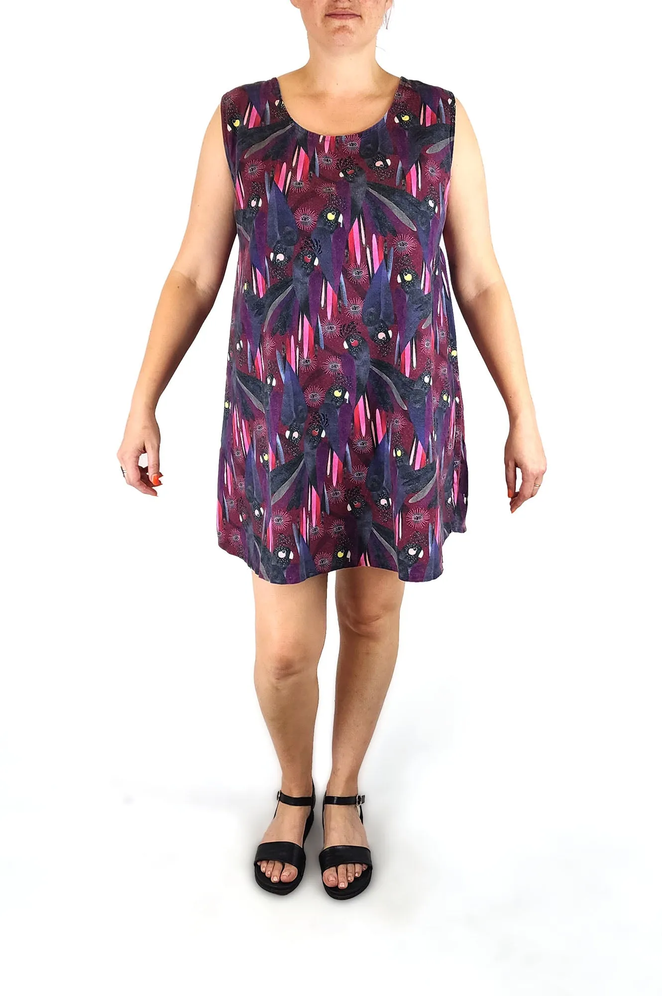 Karla Cola purple cockatoo print cotton dress size L
