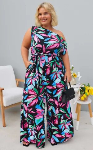 Kendrix Wide Leg Jumpsuit - Black Multi Print