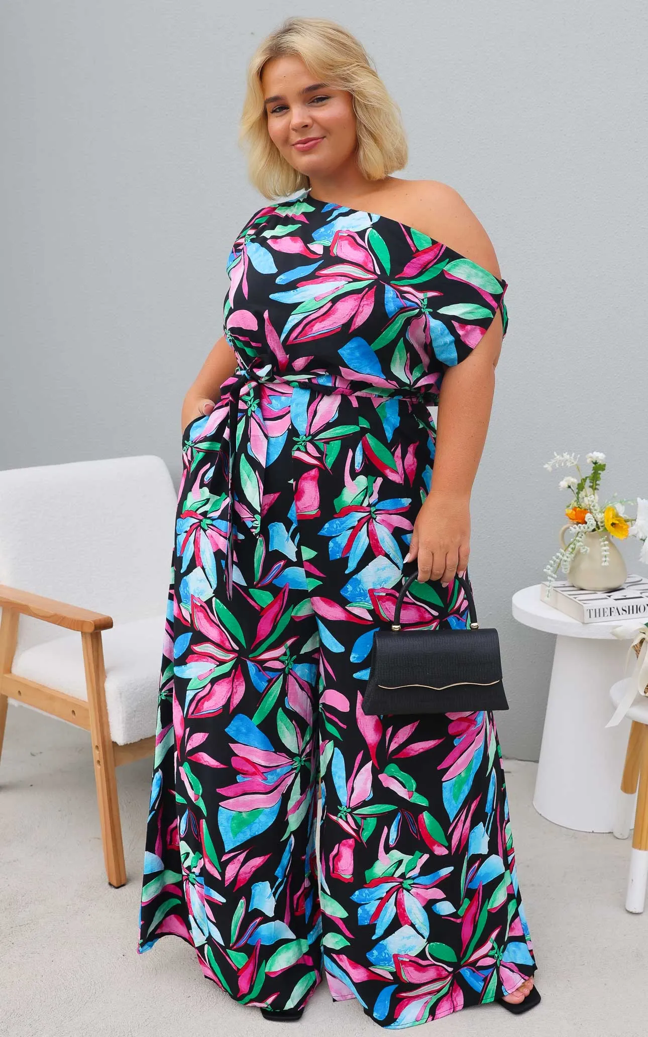 Kendrix Wide Leg Jumpsuit - Black Multi Print
