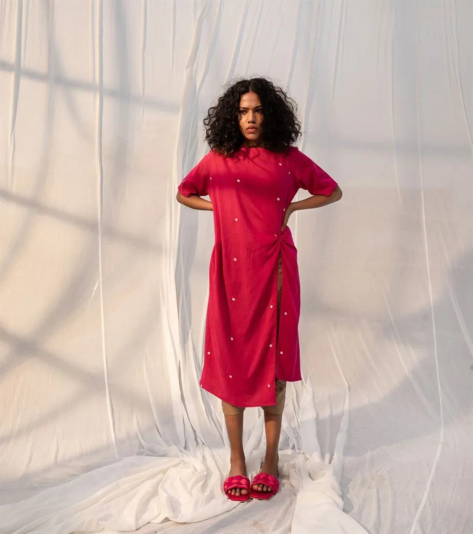 Khara Kapas   I   Zinnia Tunic dress     Sienna Collection Rani Pink and Beige KK-PF21-11