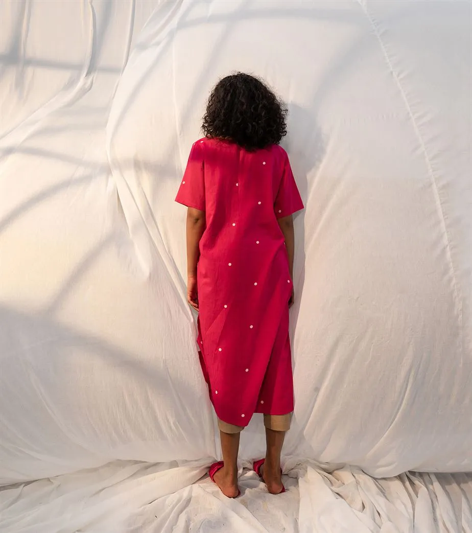 Khara Kapas   I   Zinnia Tunic dress     Sienna Collection Rani Pink and Beige KK-PF21-11
