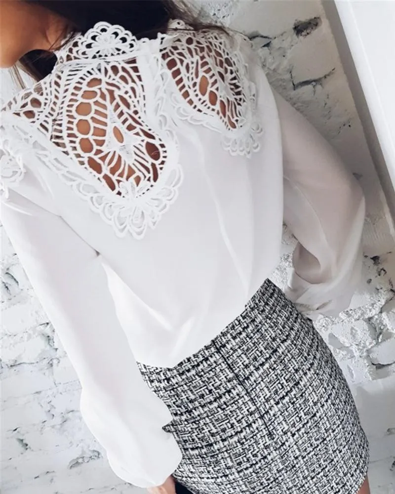 Lace Embroidery Hollow Out Casual Blouse