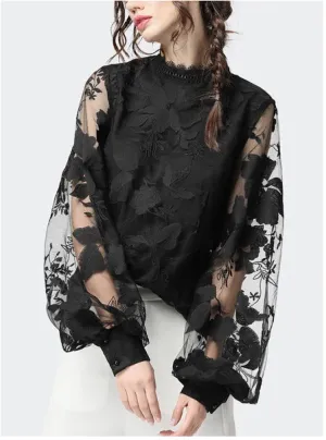 Ladies Blouses Lace Solid Color Women Clothing