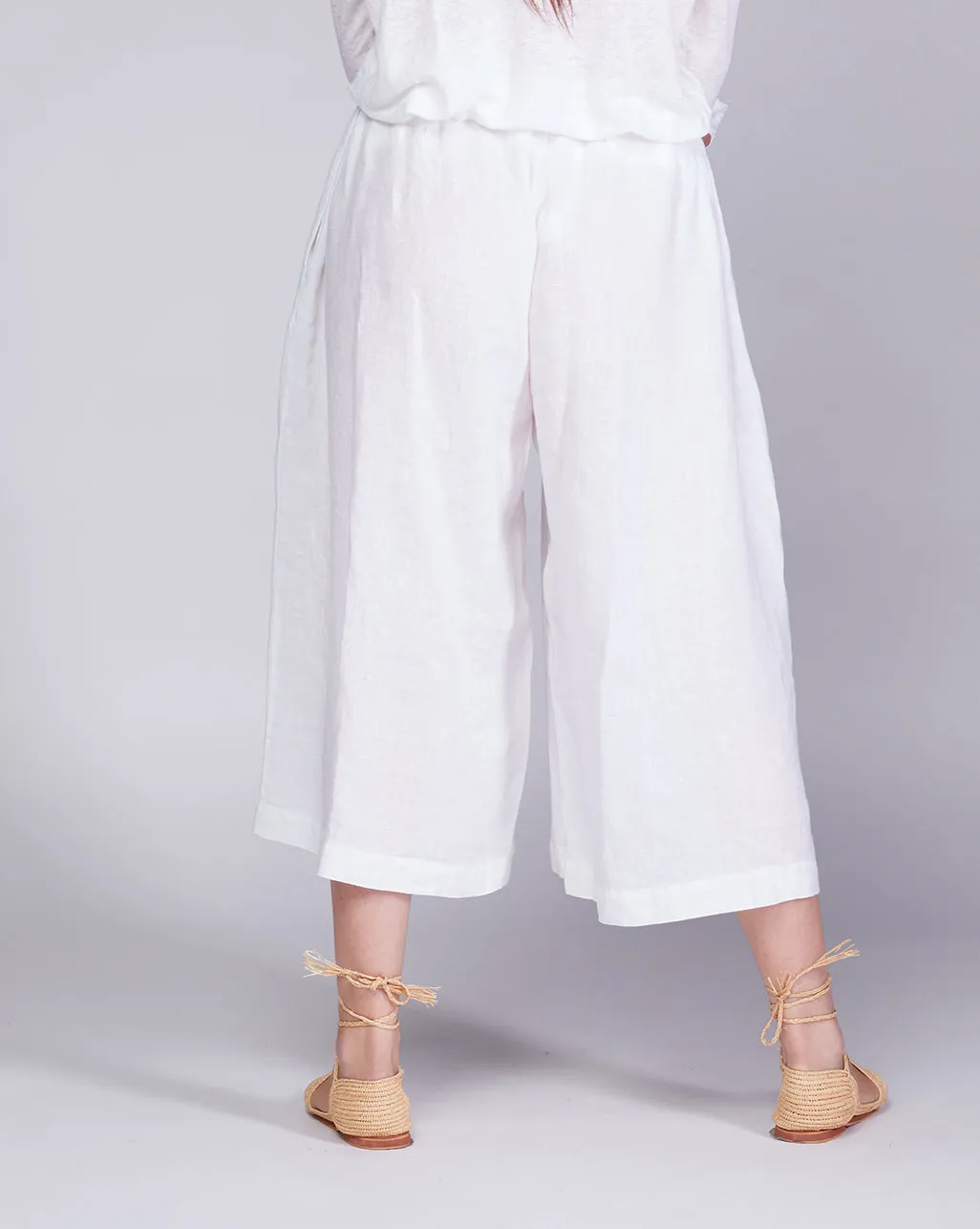 Linen Elastic Waist Cropped Palazzo Pants