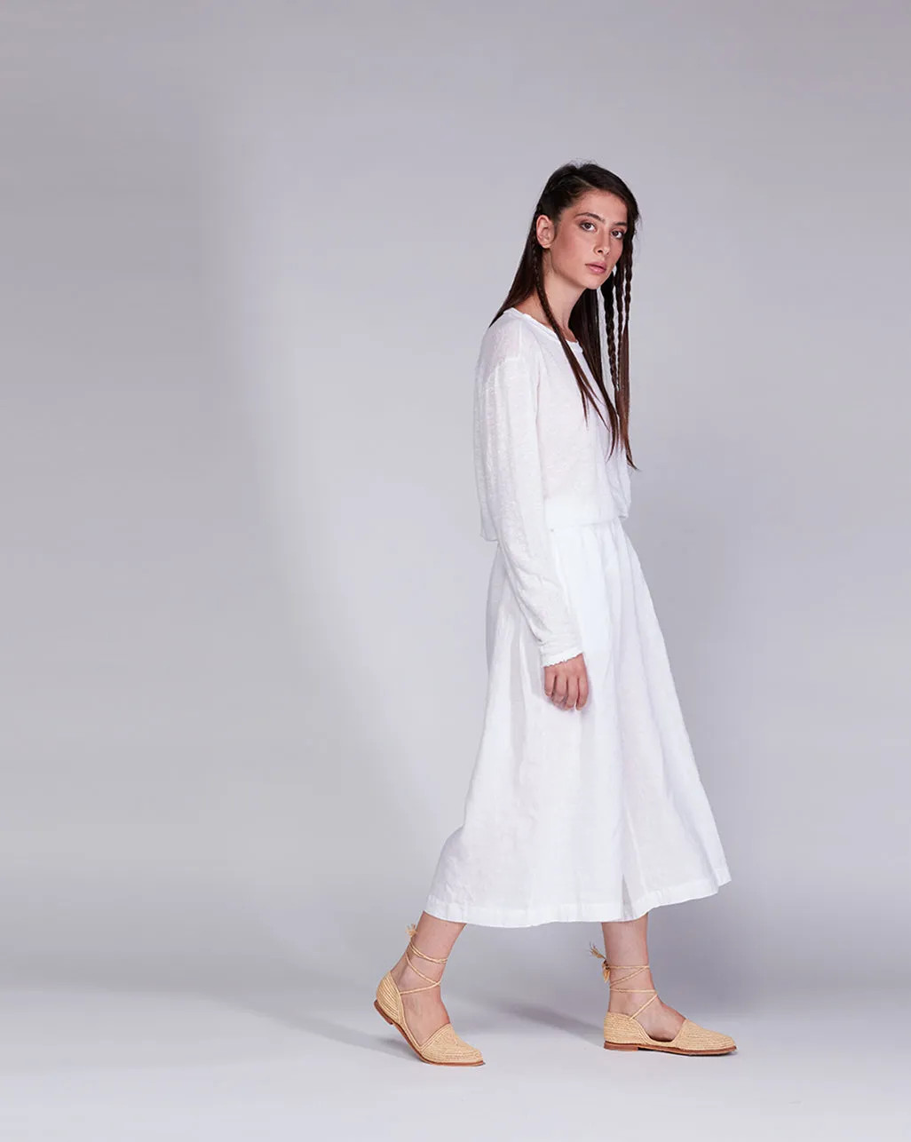 Linen Elastic Waist Cropped Palazzo Pants