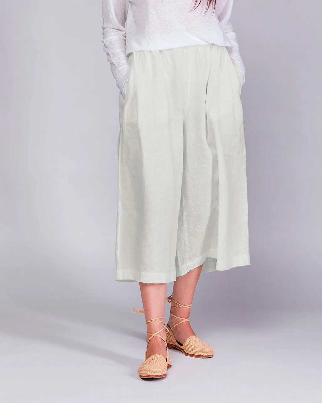 Linen Elastic Waist Cropped Palazzo Pants