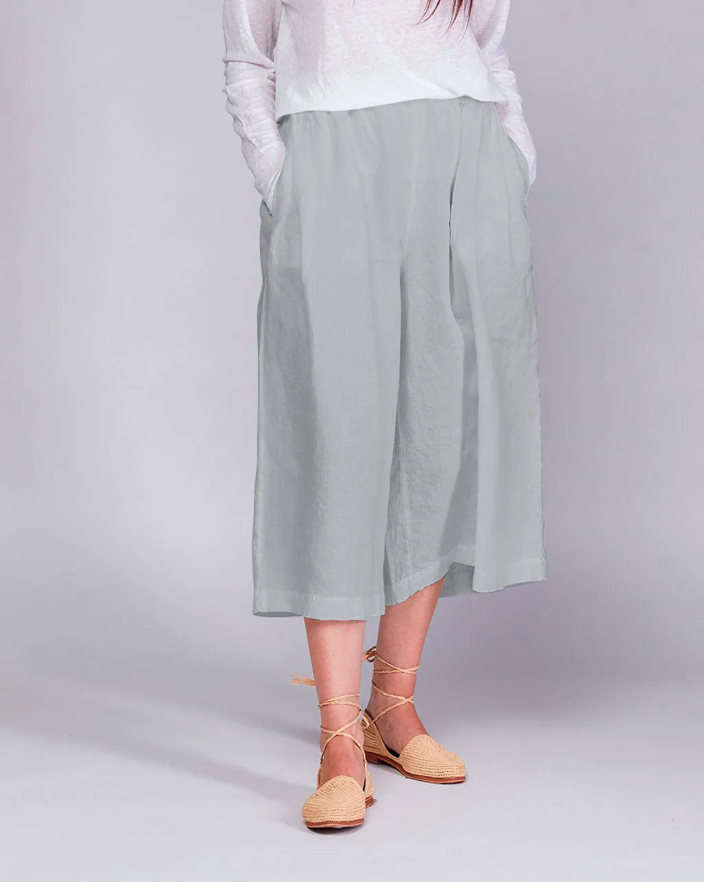 Linen Elastic Waist Cropped Palazzo Pants
