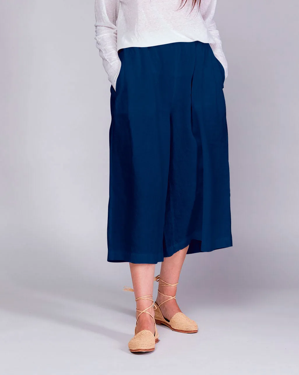 Linen Elastic Waist Cropped Palazzo Pants
