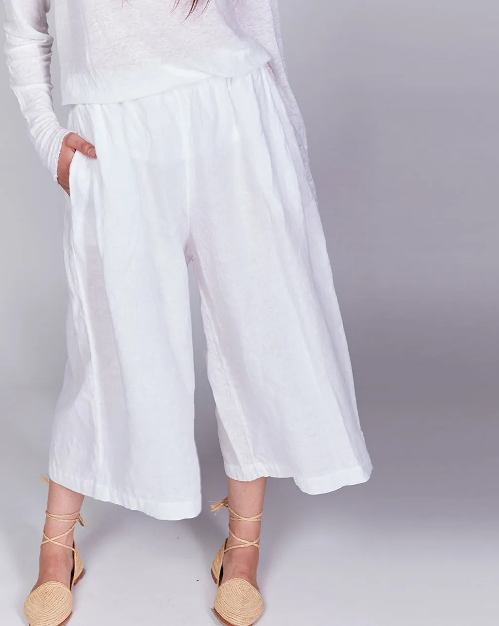 Linen Elastic Waist Cropped Palazzo Pants