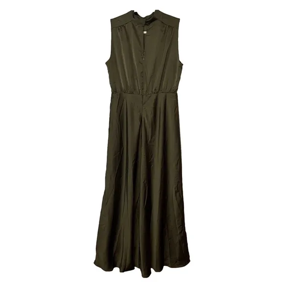 Lulus Classic Elegance Olive Satin Sleeveless Mock Neck Maxi Dress NWOT Size XL