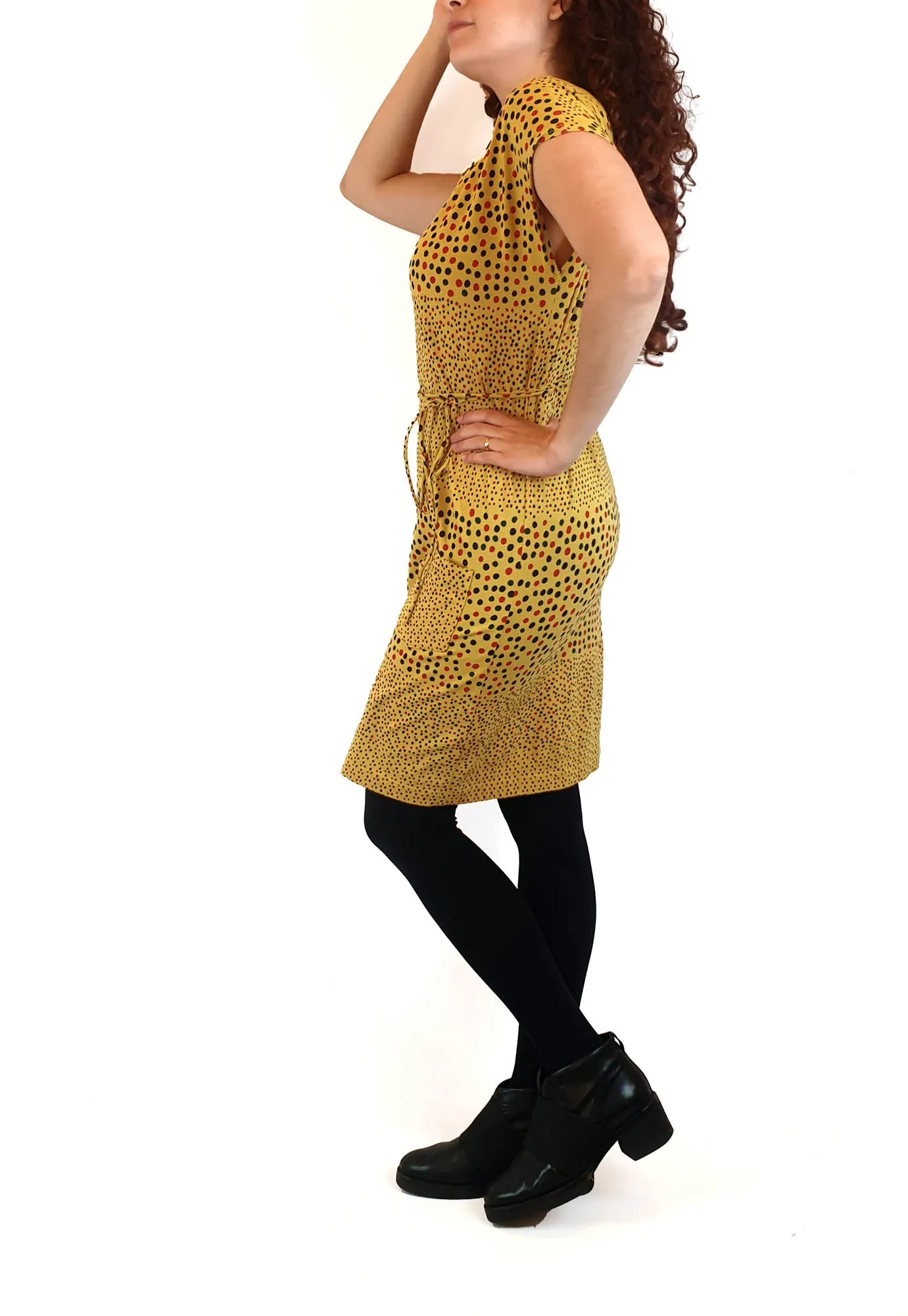 Marimekko mustard print sleeveless dress size S