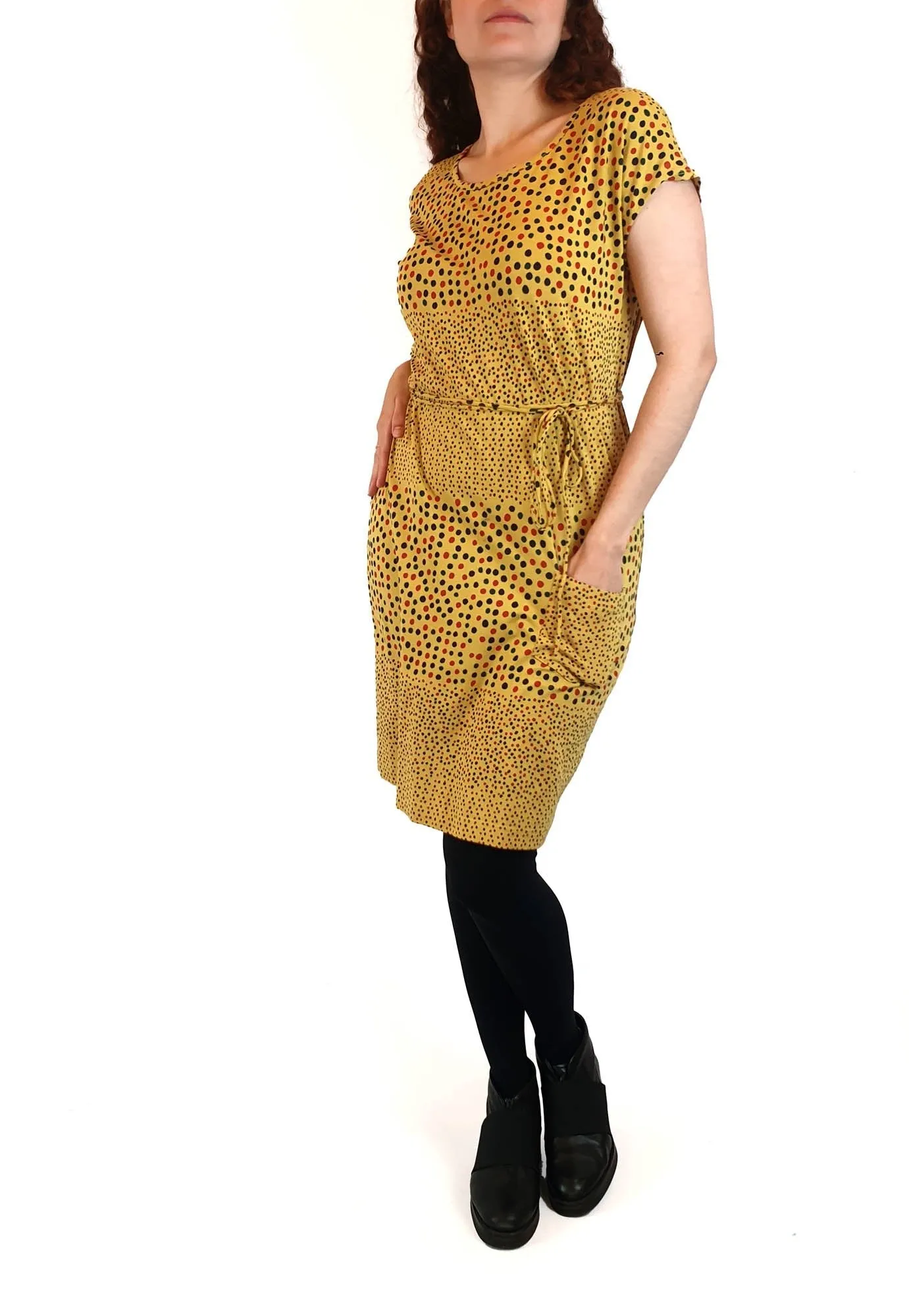 Marimekko mustard print sleeveless dress size S