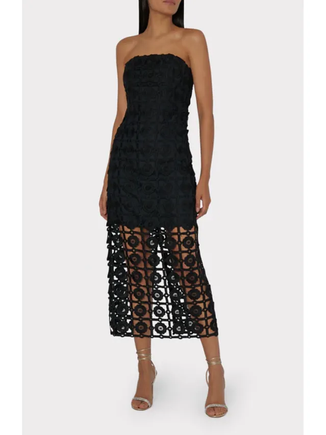 MILLY Kait Tile Lace Dress in Black