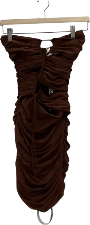 Mistress Rocks Brown Everlasting' Chocolate Ruched Mesh Strapless Mini Dress UK XS