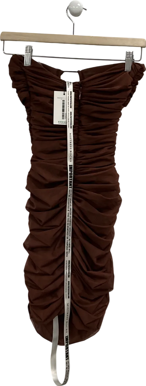 Mistress Rocks Brown Everlasting' Chocolate Ruched Mesh Strapless Mini Dress UK XS