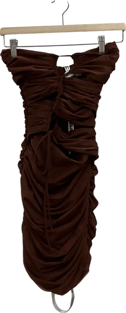 Mistress Rocks Brown Everlasting' Chocolate Ruched Mesh Strapless Mini Dress UK XS