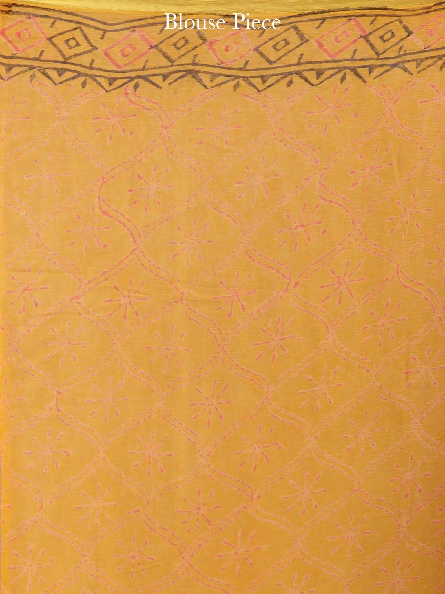 Mustard Red Green Hand Block Printed Chiffon Saree with Zari Border - S031704601