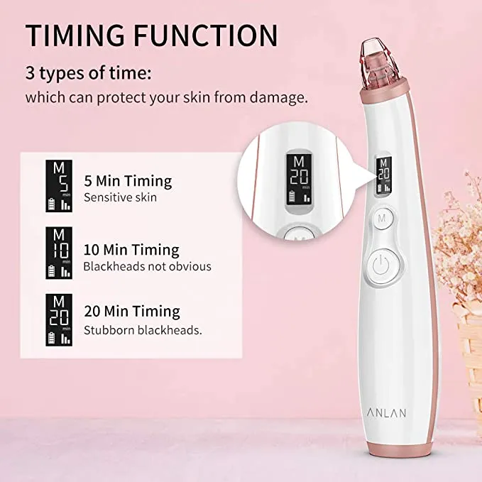 New ANLAN Swan Blackhead Vacuum Facial Pore Cleanser With Timing Function 3 Suction Levels 3 Replaceable Heads Rechargeable