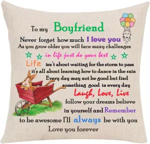 NEW Boyfriend Throw Pillow Cover Gifts from Girlfriend Pillowcase Romantic Valentines Birthday Graduation Christmas for Boyfriend Man Cushion Cover, 17", Pillow Insert Not Included