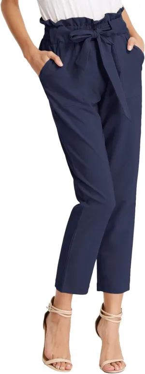 NEW GRACE KARIN Women's Cropped Paper Bag Waist Navy Blue Pants with Pockets, Sz 2XL, Retails $49 