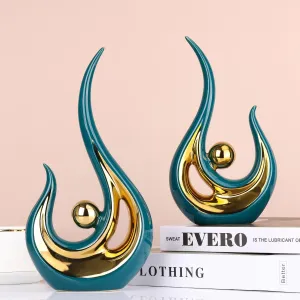 NEW Retails $56, XMGZQ Teal Home Decor, Green and Gold Couple Sculpture, Green Ceramic Statues, Teal Modern Abstract Art Ceramic Statue, Decoration for Living Room, Coffee Table Centerpiece Great Gift Idea, Teal/Gold