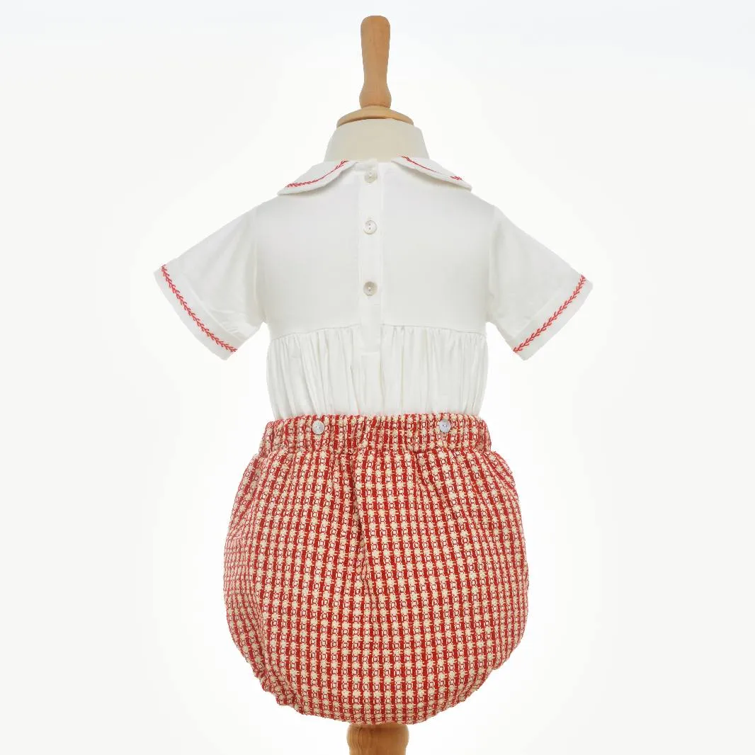 Ocean Baby Boys Red Smocked Tweed Buster Suit (NB-4Yrs)