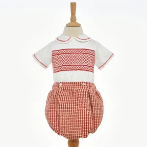 Ocean Baby Boys Red Smocked Tweed Buster Suit (NB-4Yrs)