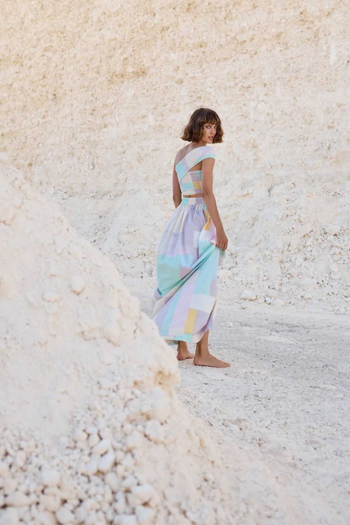 One Shoulder Shirred Top | Maxi Skirt