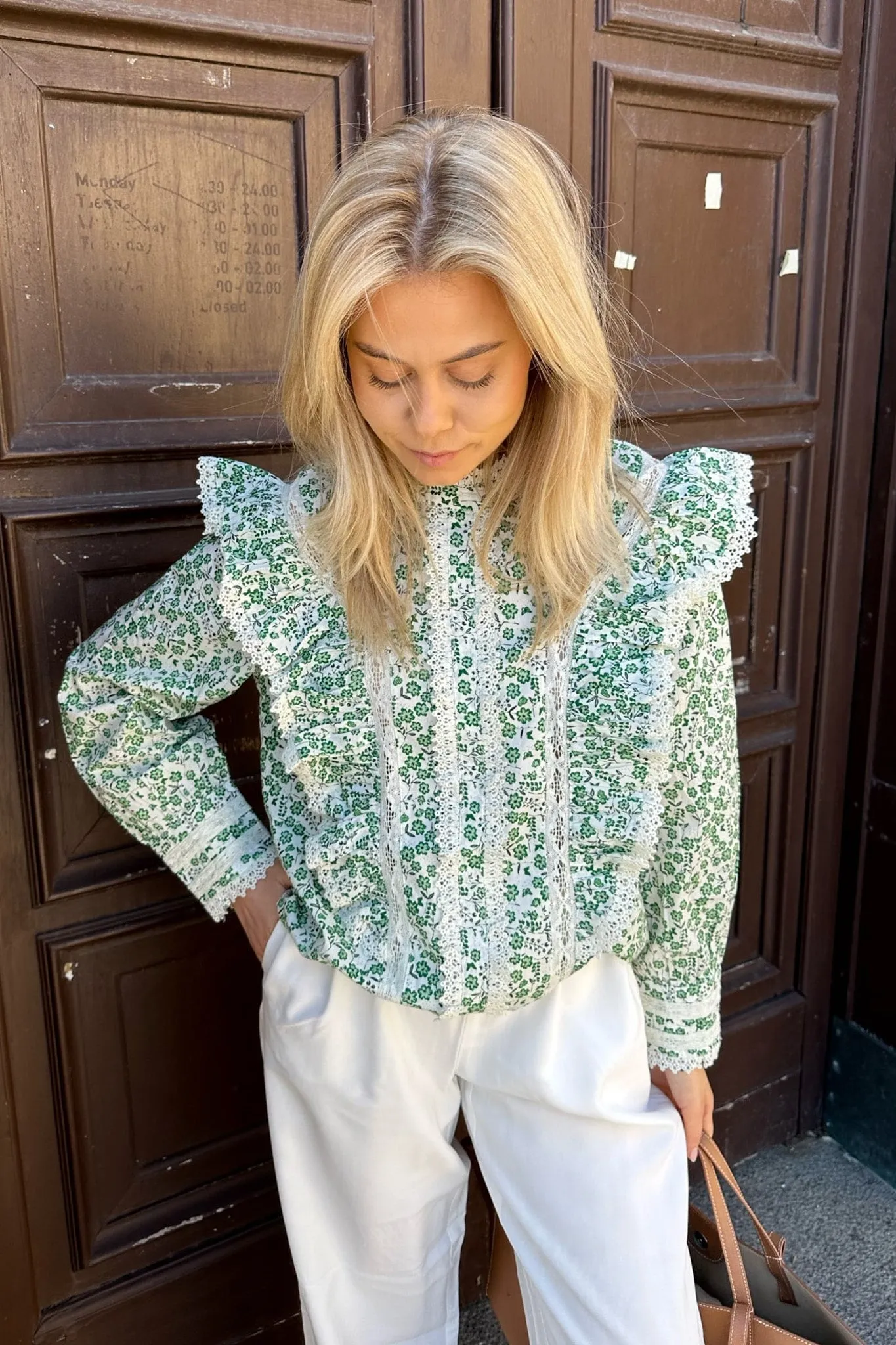 ONLGigi Premium Bluse - Hvid Grønne Blomster