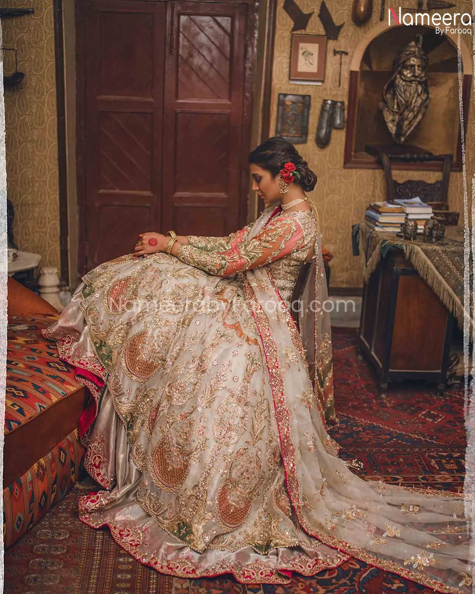 Pakistani Designer Maxi Dress with Lehenga 2021 #BR184