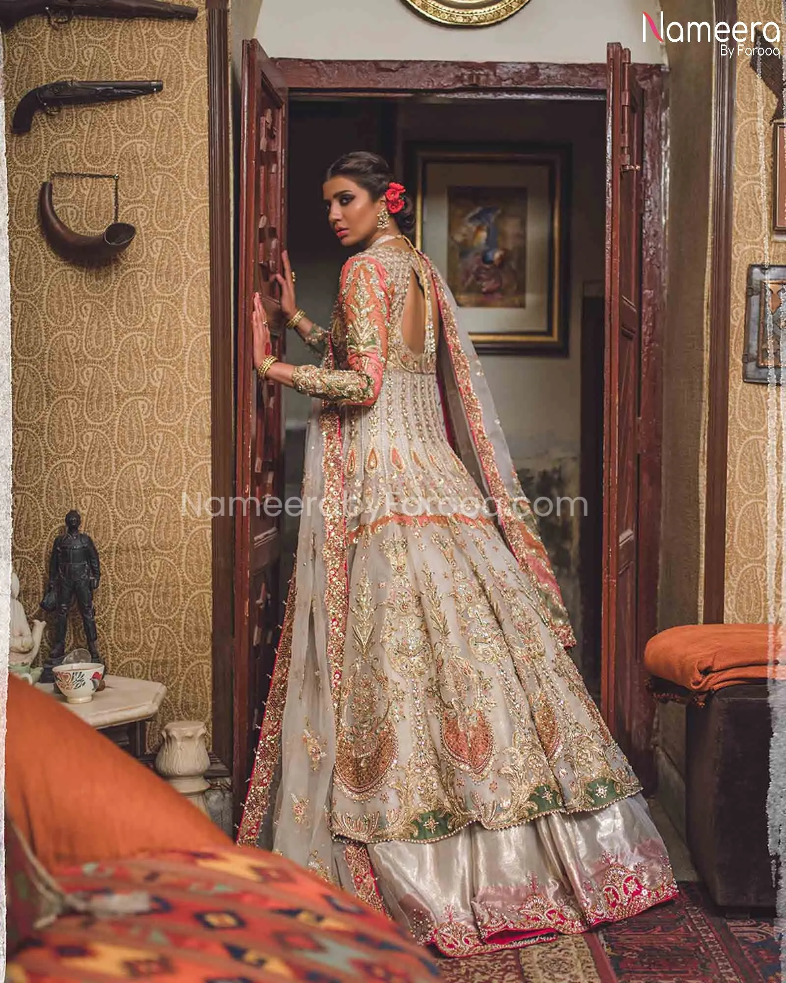 Pakistani Designer Maxi Dress with Lehenga 2021 #BR184