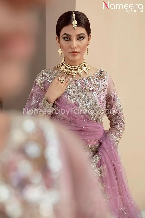Pakistani Pishwas In Lavender Shade By Designer #PF224