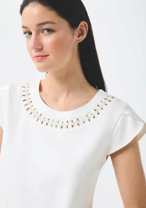 Pearl Neckline Blouse- White